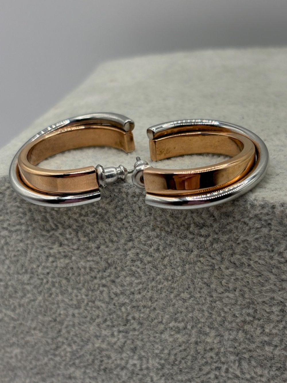 Calvin Klein Two-Tone Hoop Earrings in Rose Gold and Silver 1” Slinky
